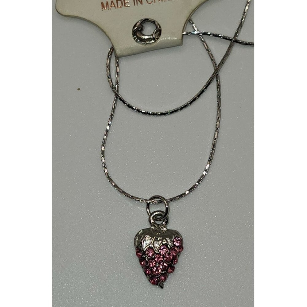 NEW Lot of 10 Pink Jewelled Strawberry Pendant Necklaces
